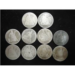 10 ASSORTED 1890'S SEATED LIBERTY DIMES