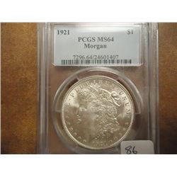 1921 MORGAN SILVER DOLLAR PCGS MS64