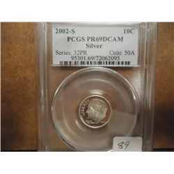 2002-S SILVER ROOSEVELT DIME PCGS PR69 DCAM