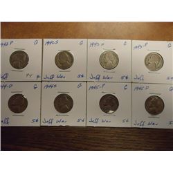 8 ASSORTED 35% SILVER JEFFERSON WAR NICKELS