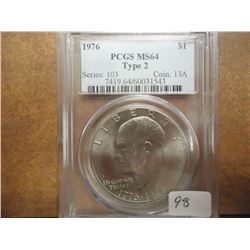 1976 TYPE 2 IKE DOLLAR PCGS MS64