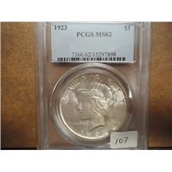 1923 PEACE SILVER DOLLAR PCGS MS62