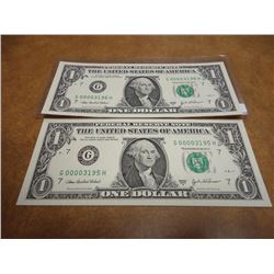 2-2003-A $1 FRN'S LOW CONSECUTIVE SERIAL 'S UNC SERIAL NUMBERS ARE:G00003195H-G00003196H