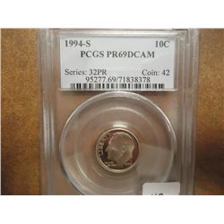 1994-S ROOSEVELT DIME PCGS PR69 DCAM
