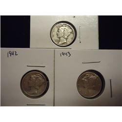 1941-S,42 & 1943 MERCURY DIMES
