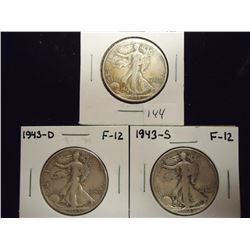 1943 P/D/S WALKING LIBERTY HALF DOLLARS