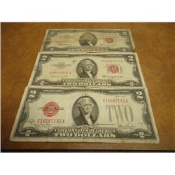 1928-G,1953-B & 1963 $2 US NOTES RED SEALS