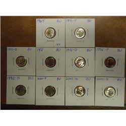 10 ROOSEVELT DIMES BU SEE DESCRIPTION 1965, 1971, 1971-D, 1972, 1972-S, 1992, 1992-D, 2000, 2000-D &