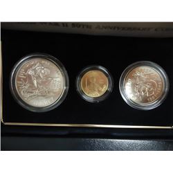 1991-95 WWII 3 COIN PROOF SET WITH GOLD CONTAINS: $5 GOLD, SILVER DOLLAR AND CLAD HALF DOLLAR, ORIGI