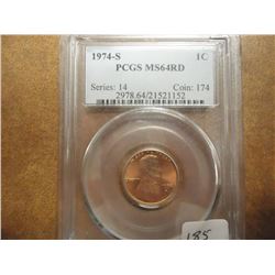 1974-S LINCOLN CENT PCGS MS64RD