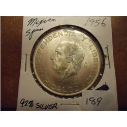 1956 MEXICO SILVER 5 PESOS .4178 OZ. ASW