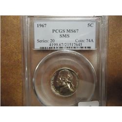 1967 SMS JEFFERSON NICKEL PCGS MS67