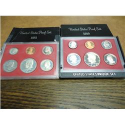1980 & 1981 US PROOF SETS (WITH BOXES) 1981 MISSING INNER PLASTIC CASE