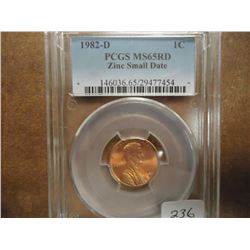 1982-D ZINC SMALL DATE LINCOLN CENT PCGS MS65RD