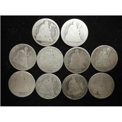 10 ASSORTED 1870'S SEATED LIBERTY DIMES