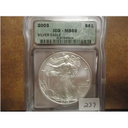 2003 AMERICAN SILVER EAGLE ICG MS69