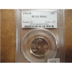 1993-D WASHINGTON QUARTER PCGS MS64