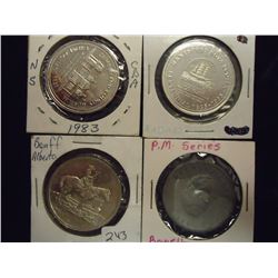 4 CANADIAN TRADE DOLLARS 1983, 1995, BANFF ALBERTA AND OTTAWA (MACKENZIE BOWELL)