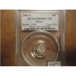 2003-S SILVER ROOSEVELT DIME PCGS PR69 DCAM