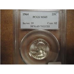 1964 WASHINGTON SILVER QUARTER PCGS MS65