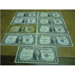 9 PIECES OF ASSORTED 1935 $1 SILVER CERTIFICATES