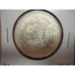 1947 MEXICO SILVER 5 PESOS UNC .8680 OZ. ASW