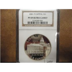 2001-P US CAPITOL SILVER DOLLAR NGC PF69 ULTRA CAM