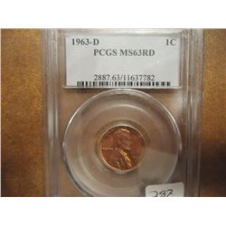 1963-D LINCOLN CENT PCGS MS63RD