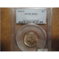 1943-P 35% SILVER JEFFERSON WAR NICKEL PCGS MS66