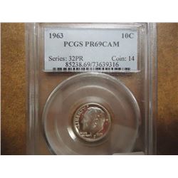 1963 SILVER ROOSEVELT DIME PCGS PR69 CAM