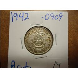 1942 GREAT BRITAIN SILVER SHILLING .0909 OZ. ASW