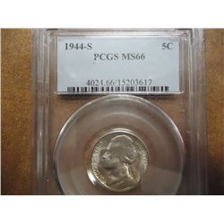 1944-S 35% SILVER JEFFERSON WAR NICKEL PCGS MS66