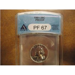 1961 WASHINGTON SILVER QUARTER ANACS PF67