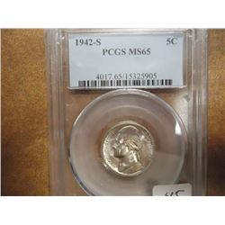 1942-S 35% SILVER JEFFERSON WAR NICKEL PCGS MS65