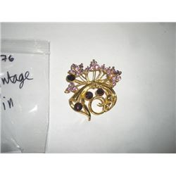Vintage rhinestone purple and black pin