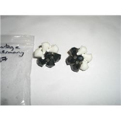 Vintage flower white and black earrings stamped "german"