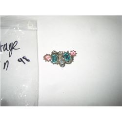 Vintage crown blue and pink pin