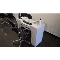 ONE NAIL STATION CABINET WITH LIGHT, NAIL LAMPS, PAD, FANS, TWO CHAIRS AND ANY PRODUCT AND ACCESSORI