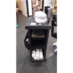 ROLLING STYLIST CART WITH ALL ITEMS IN IT OR ON IT
