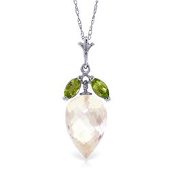 Genuine 12.75 ctw White Topaz & Peridot Necklace Jewelry 14KT White Gold  - WGG#4858