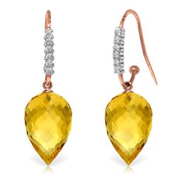 Genuine 19.18 ctw Citrine & Diamond Earrings Jewelry 14KT Rose Gold  - WGG#4825