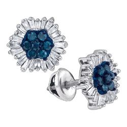 10K White Gold Jewelry 0.85 ctw White Diamond & Blue Diamond Earrings - WGD88940