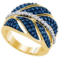 10K Yellow Gold Jewelry 1.0 ctw White Diamond & Blue Diamond Ladies Ring - WGD90488