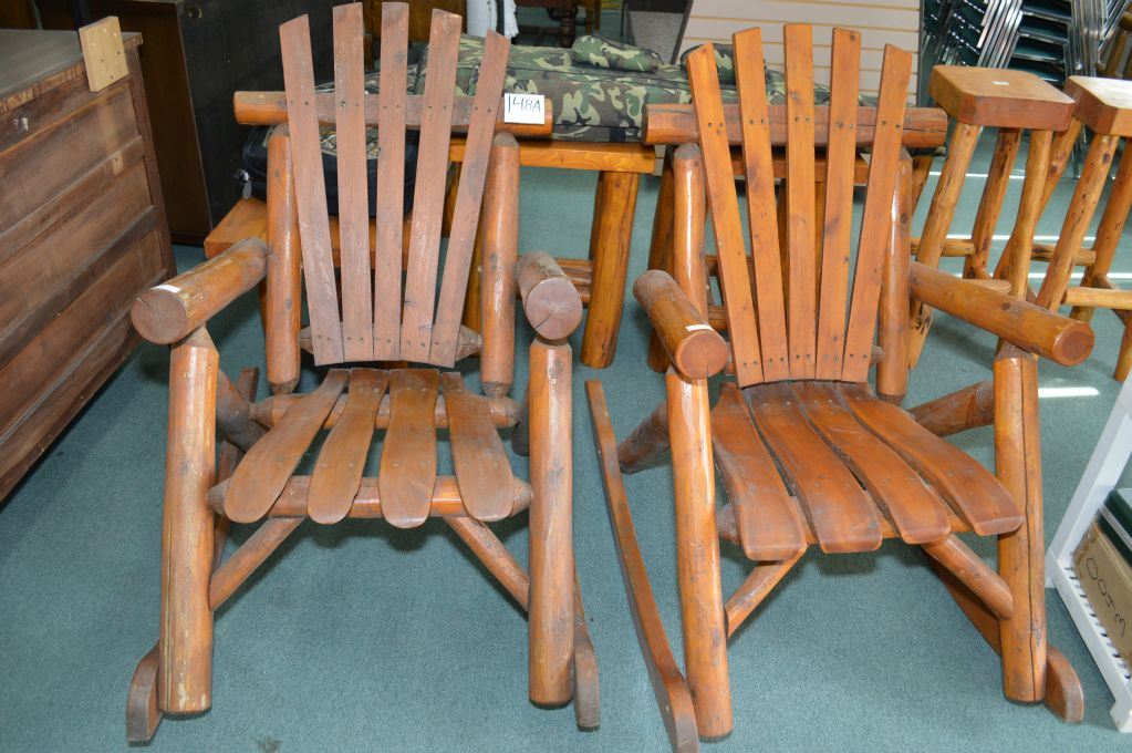 Lot of Two Rustic Log Style Rocking Chairs w/arms