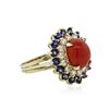 Image 2 : 14KT White Gold 3.70 ctw Coral, Sapphire and Diamond Ring