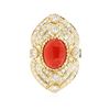 Image 1 : 14KT Yellow Gold 4.40 ctw Coral and Diamond Ring