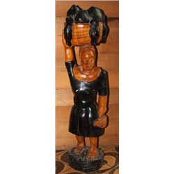 WEST INDIAN HAND CARVED LADY CARRYING BASKET WITH