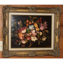 ANTIQUED FRAMED OIL ON CANVAS OF A STUDY OF