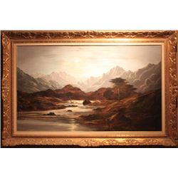 VICTORIAN FRAMED OIL ON CANVAS "MOONLIGHT ON THE