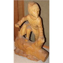 SCHOOLBOY ON A LOG BY GUY PIERRE HANDCARVED IN